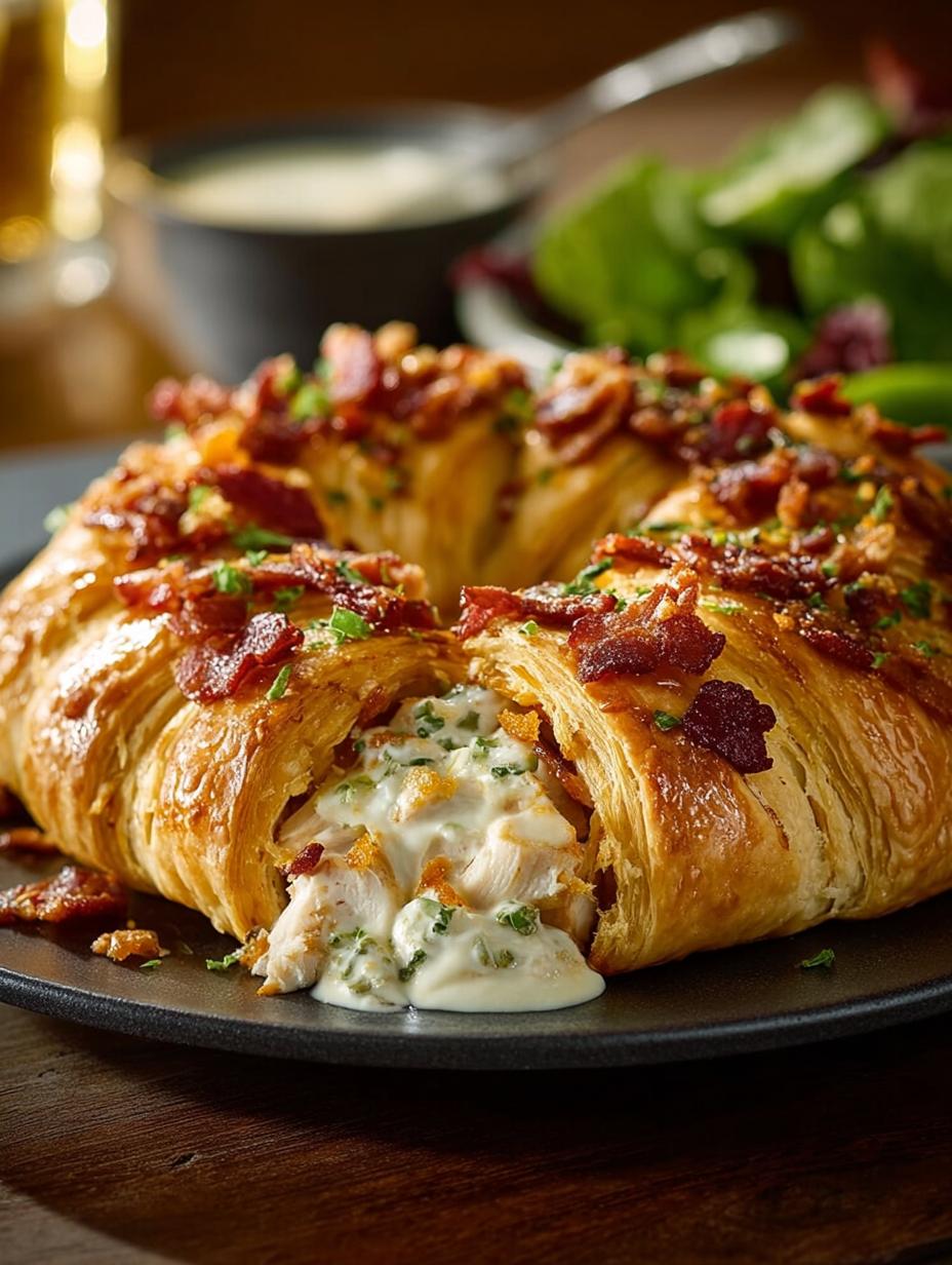 Delicious Chicken Bacon Ranch Crescent served with ranch dressing