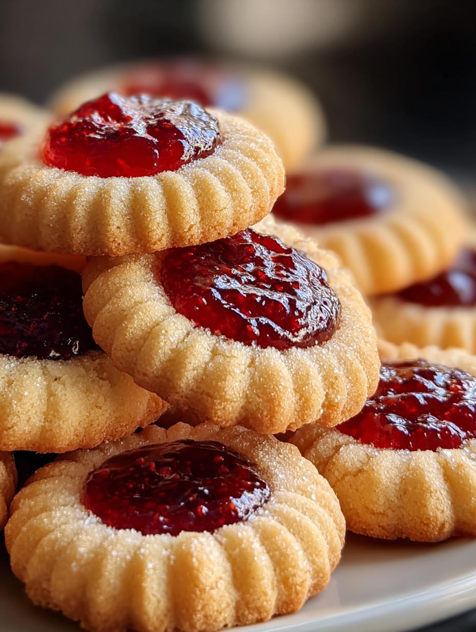 Irresistible Thumbprint Jam Cookies fresh from the oven on a cooling rack