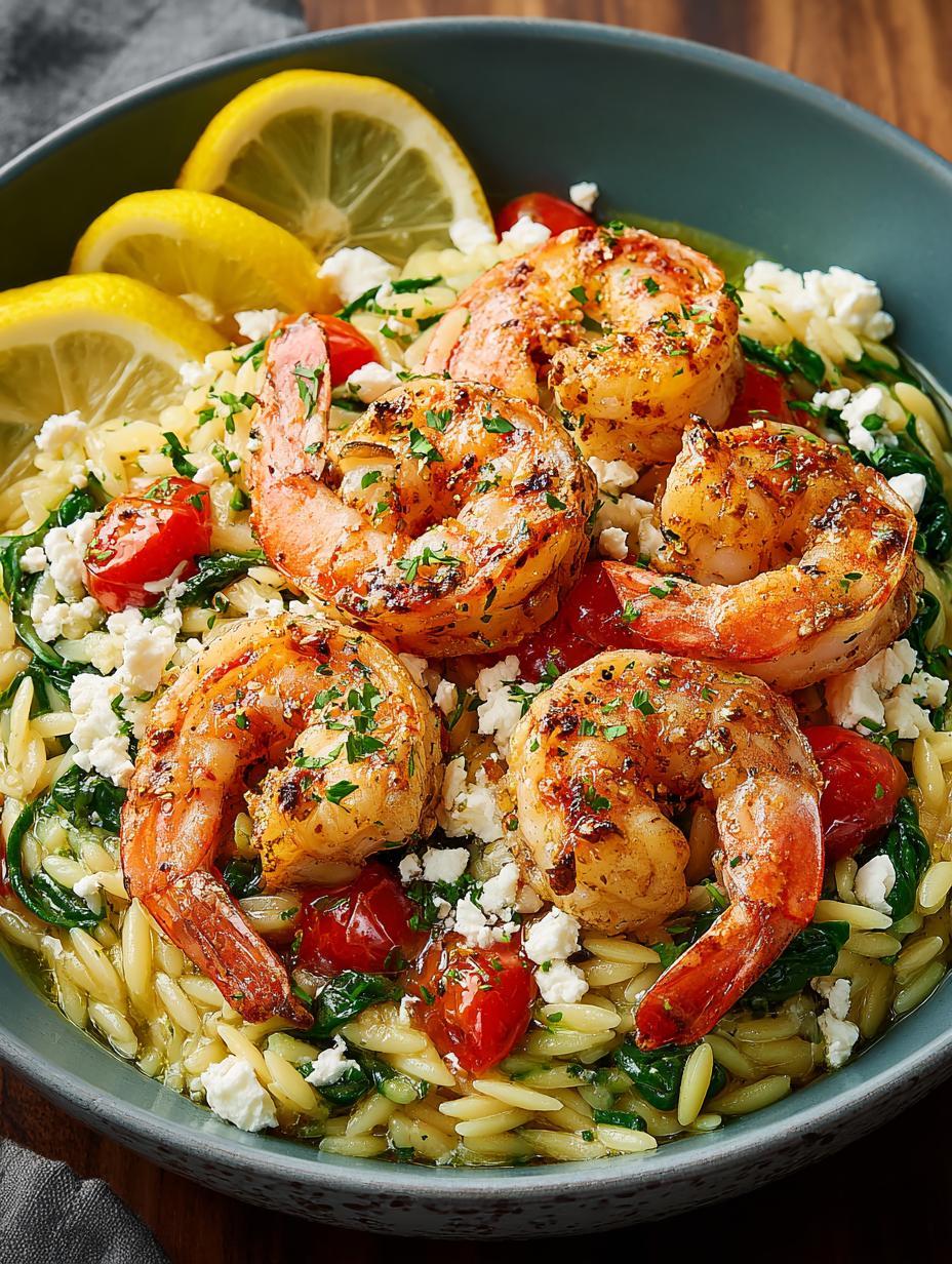 Lemon Feta Orzo Shrimp